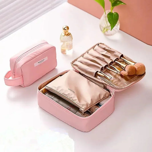 Waterproof Travel Makeup Bag with Skincare and Toiletry Compartments