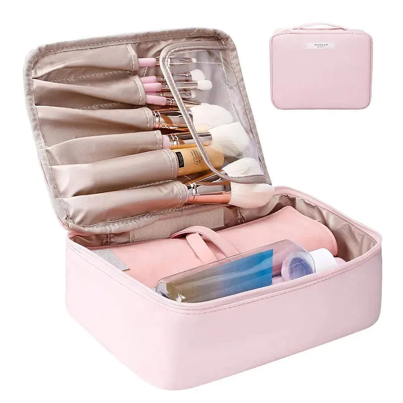 Waterproof Travel Makeup Bag with Skincare and Toiletry Compartments