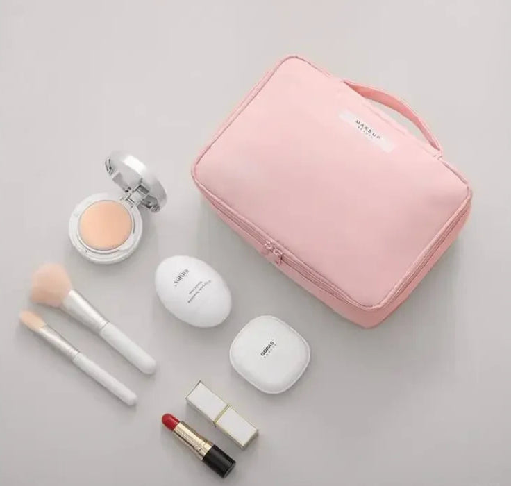 Waterproof Travel Makeup Bag with Skincare and Toiletry Compartments